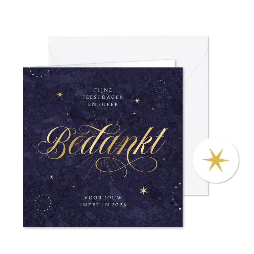 Zakelijke kerstkaart stijlvol bedankt paars sterretjes - Kaartimpressie
