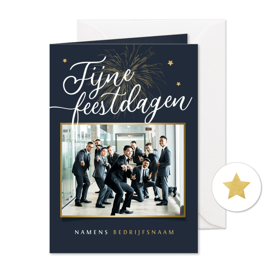 Zakelijke kerstkaart stijlvol fijne feestdagen vuurwerk foto - Kaartimpressie