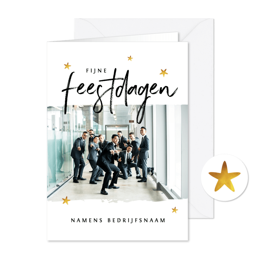 Zakelijke kerstkaart stijlvol met foto's en sterren - Kaartimpressie