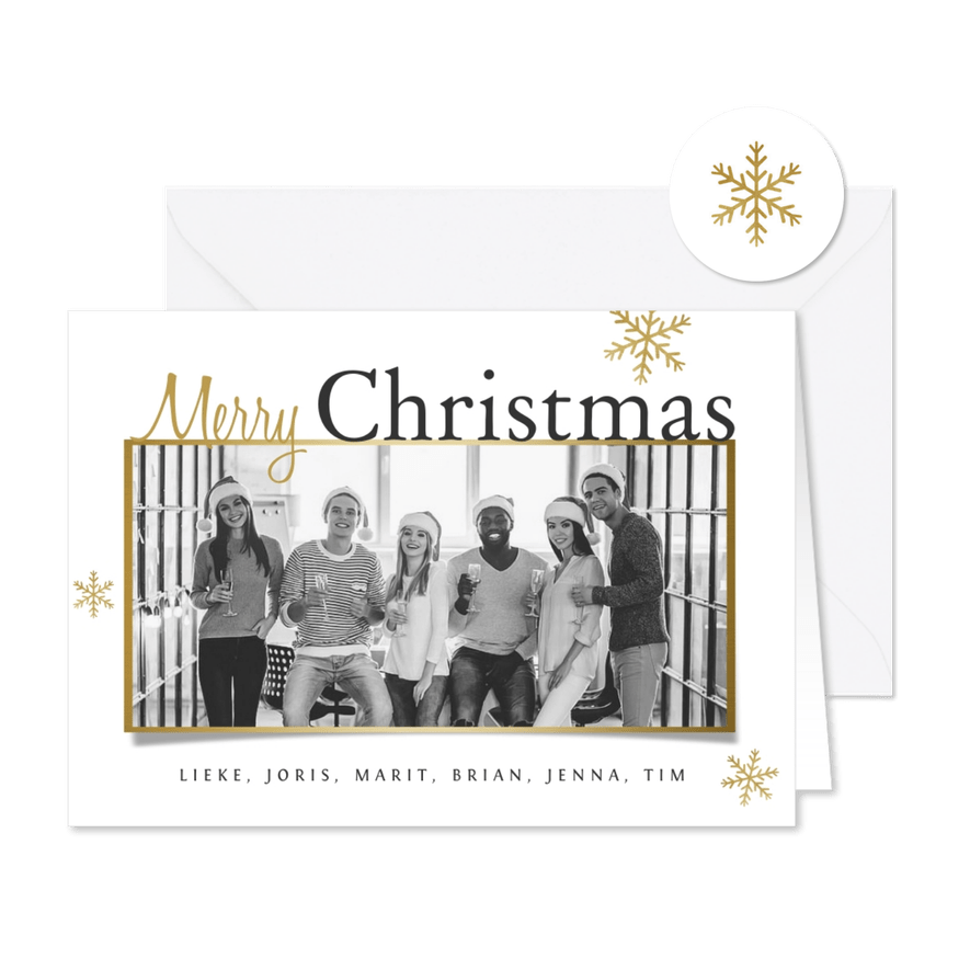 Zakelijke kerstkaart stijlvol sneeuwvlokjes goud foto's - Kaartimpressie