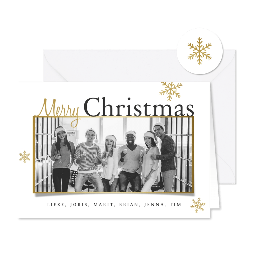 Zakelijke kerstkaart stijlvol sneeuwvlokjes goud foto's - Kaartimpressie