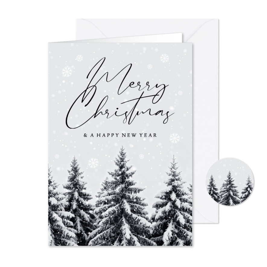 Zakelijke kerstkaart stijlvol winter landschap dennenbomen - Kaartimpressie