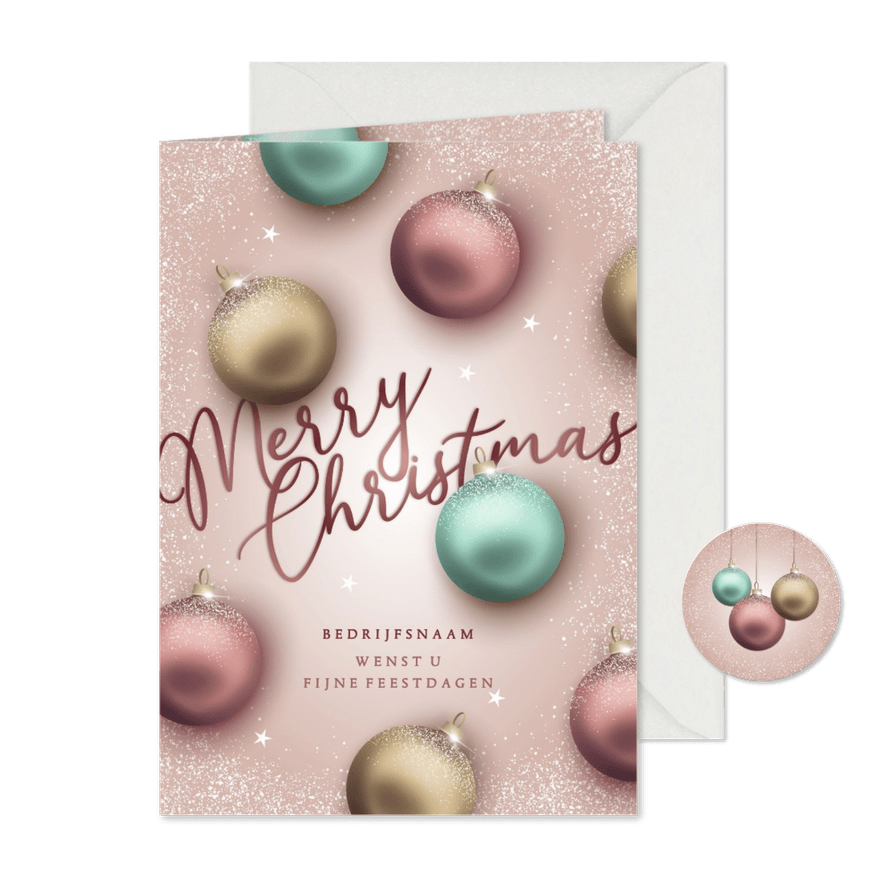 Zakelijke kerstkaart stijlvolle kerstballen - Kaartimpressie