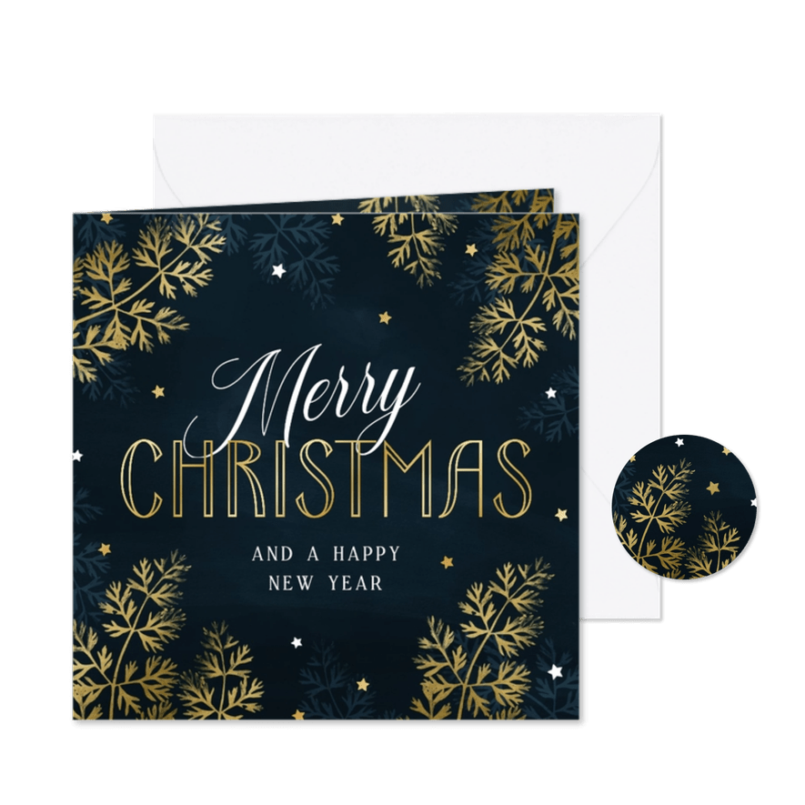 Zakelijke kerstkaart takjes gouden sterren - Kaartimpressie
