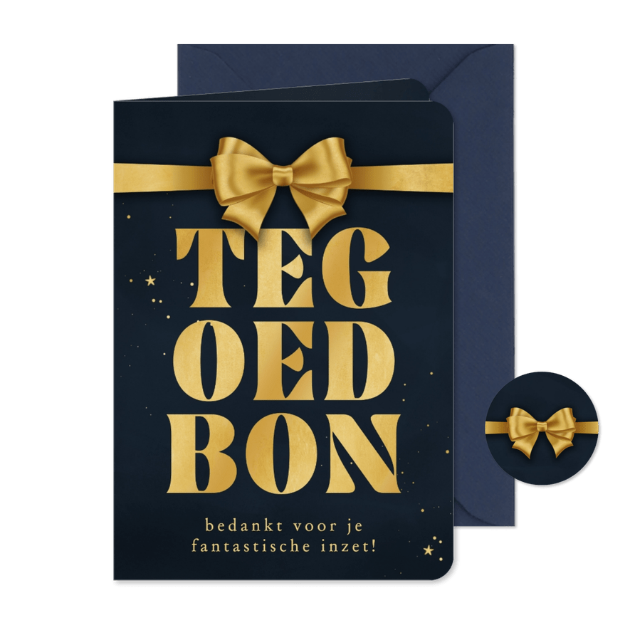 Zakelijke kerstkaart tegoedbon met gouden strik - Kaartimpressie