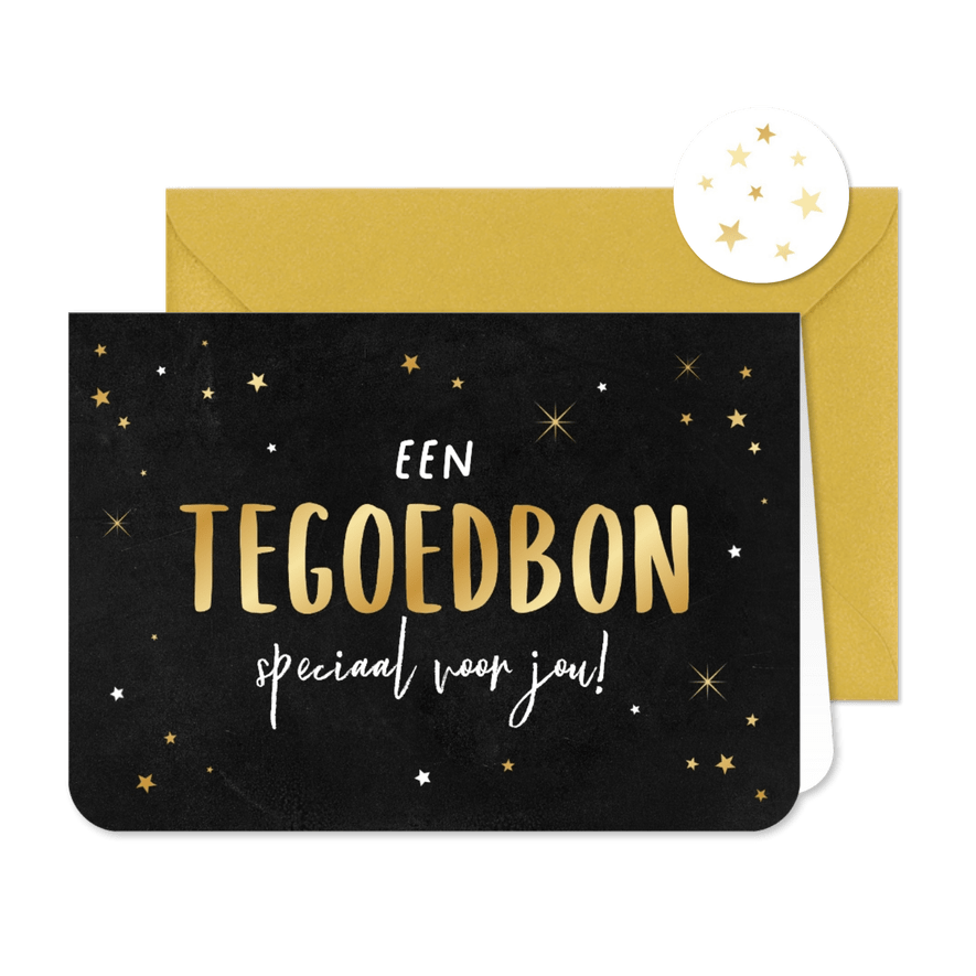 Zakelijke kerstkaart tegoedbon sterren goud krijtbord - Kaartimpressie