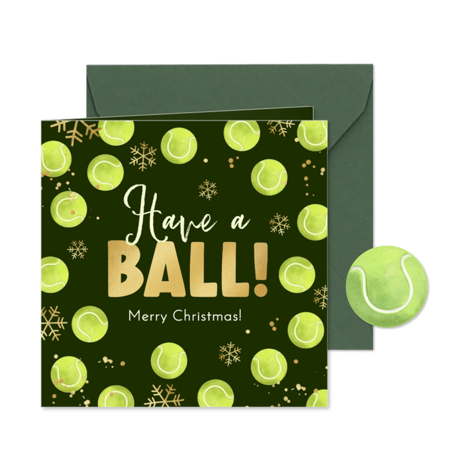 Zakelijke kerstkaart tennisvereniging tennisballen sneeuw - Kaartimpressie