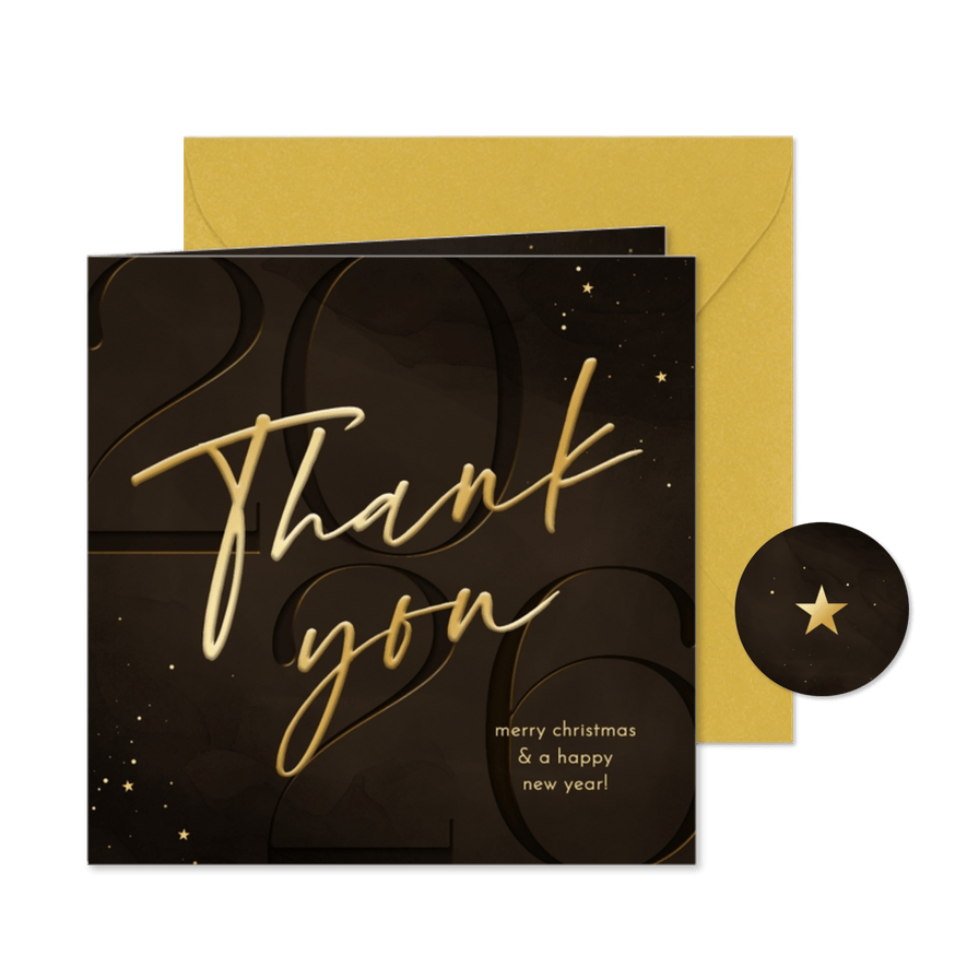 Zakelijke kerstkaart thank you 2026 bruin stijlvol - Kaartimpressie