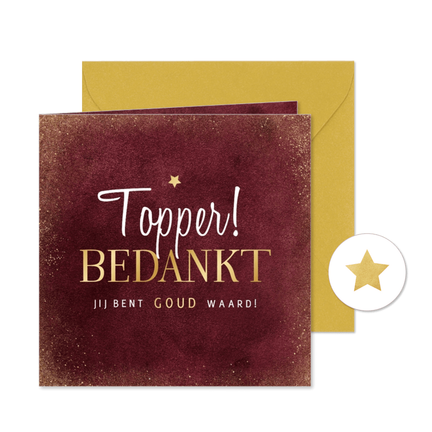 Zakelijke kerstkaart topper bedankt medewerker rood ster - Kaartimpressie