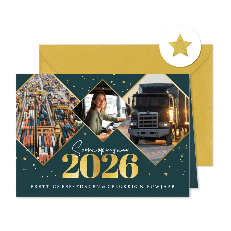 Zakelijke kerstkaart transport 2026 fijne feestdagen - Kaartimpressie