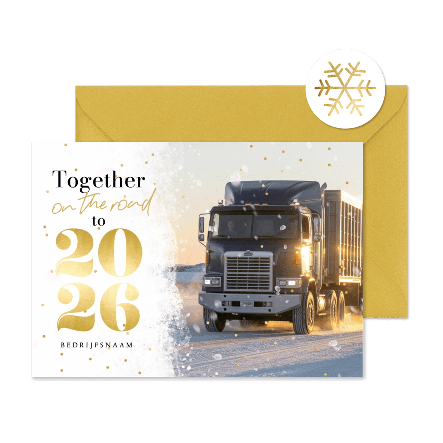 Zakelijke kerstkaart transport foto 2026 sneeuw goud - Kaartimpressie
