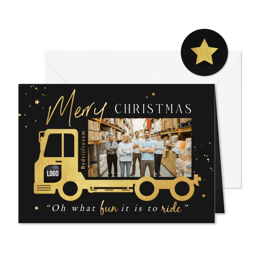Zakelijke kerstkaart transportbedrijf vrachtwagen goud foto  - Kaartimpressie