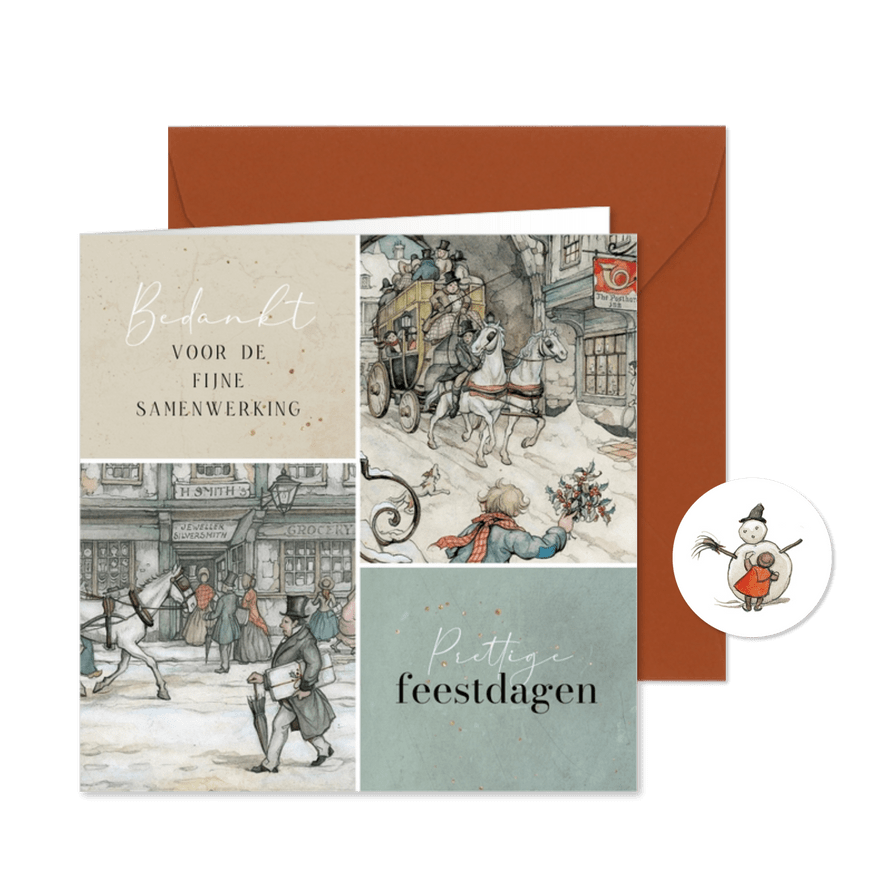 Zakelijke kerstkaart twee illustraties Anton Pieck - Kaartimpressie