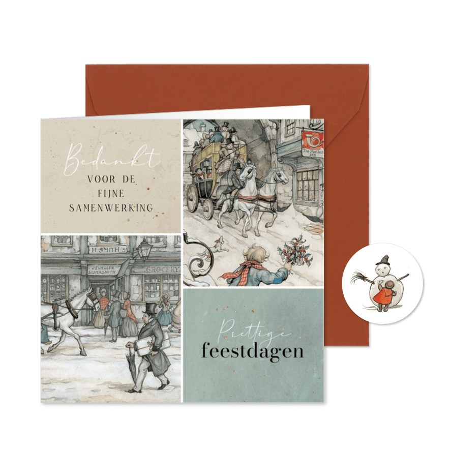 Zakelijke kerstkaart twee illustraties Anton Pieck - Kaartimpressie