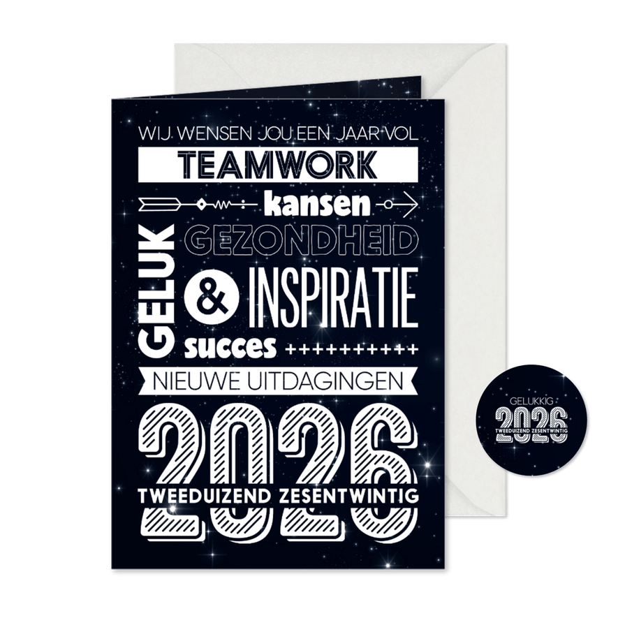 Zakelijke kerstkaart typografie sterretjes - Kaartimpressie