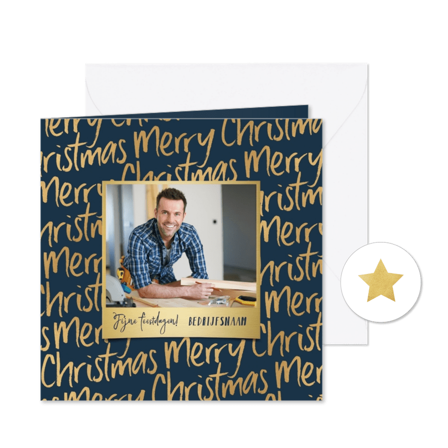 Zakelijke kerstkaart typografisch Merry Christmas goud foto - Kaartimpressie