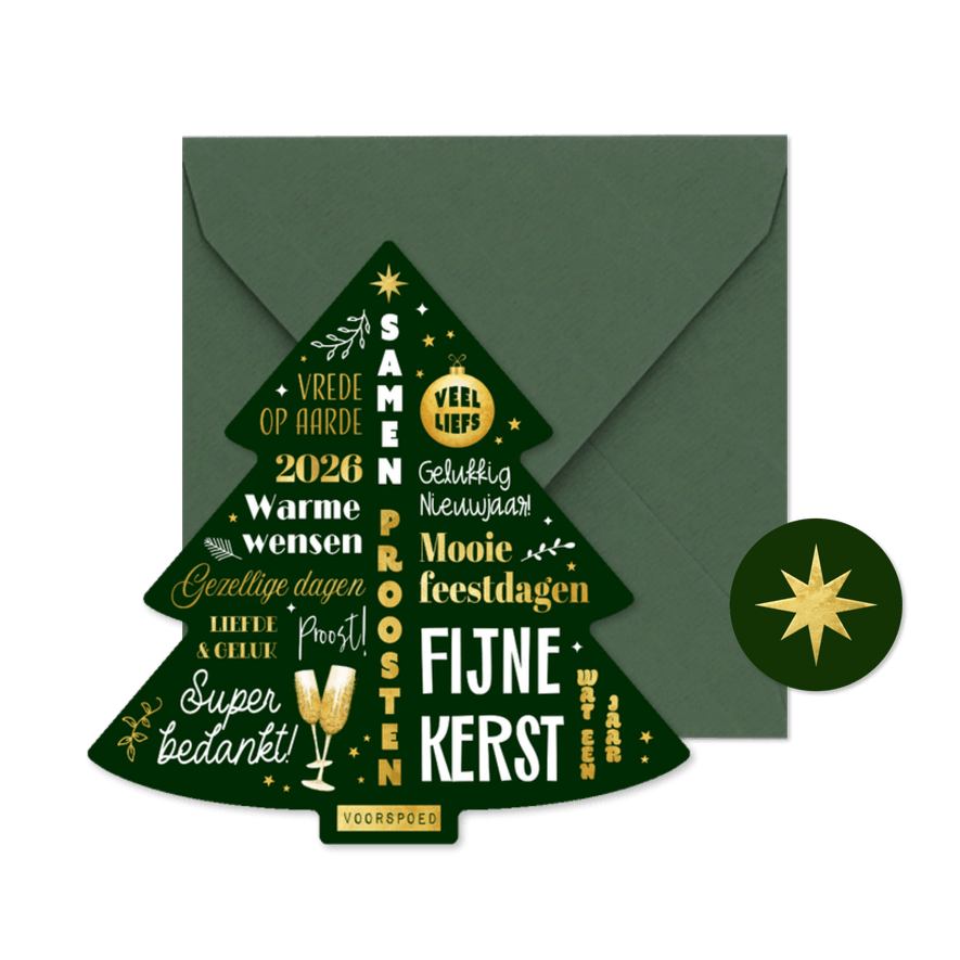 Zakelijke kerstkaart typografische kerstboom warme wensen - Kaartimpressie