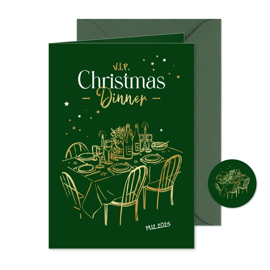 Zakelijke kerstkaart uitnodiging kerstdiner tafel doodle - Kaartimpressie