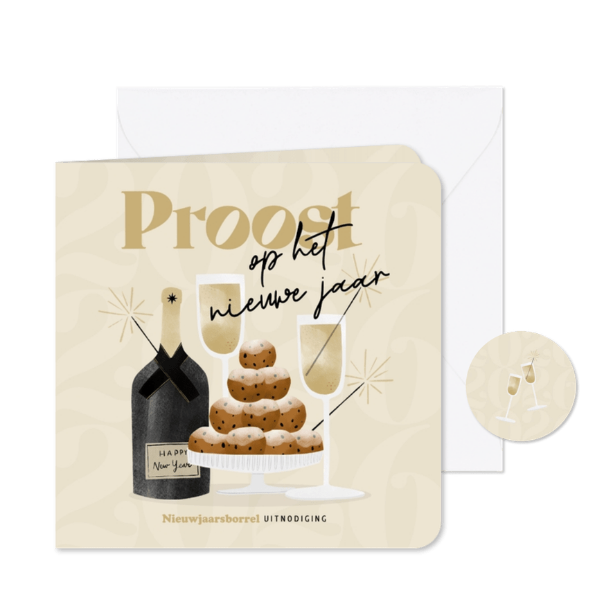 Zakelijke kerstkaart uitnodiging nieuwjaarsborrel champagne - Kaartimpressie