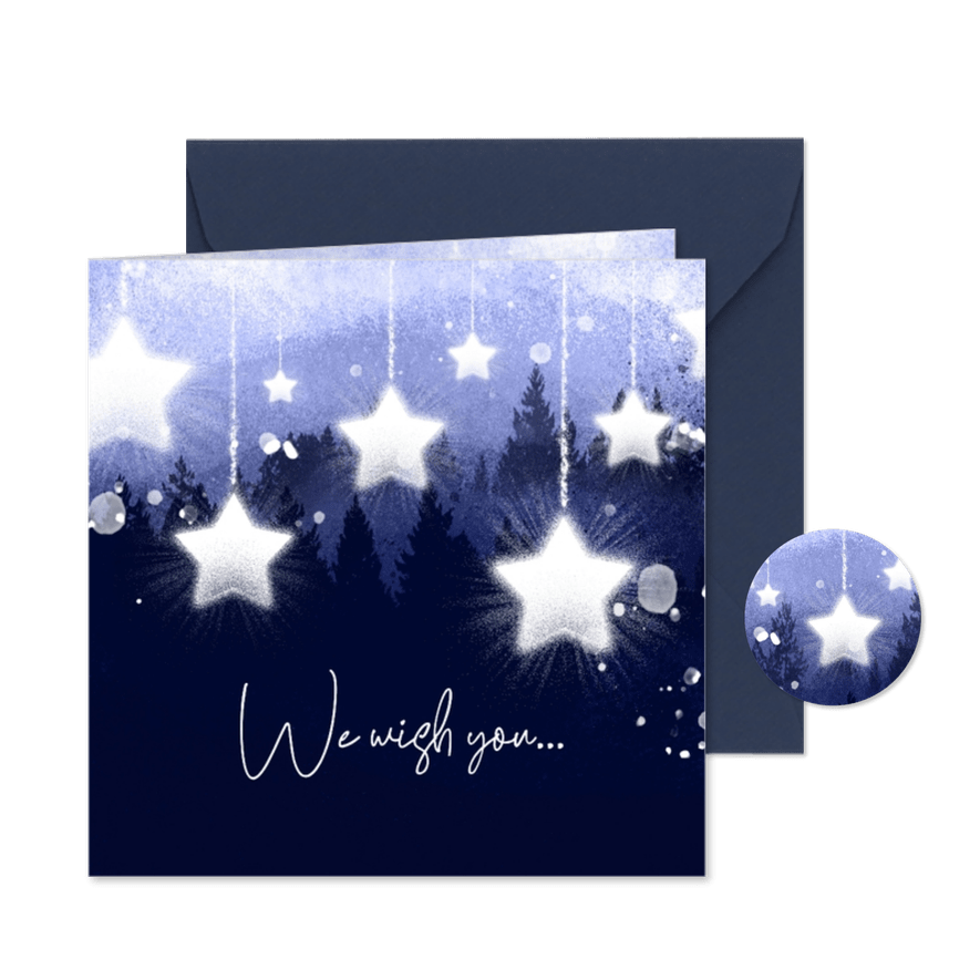 Zakelijke kerstkaart vallende sterren wens - Kaartimpressie