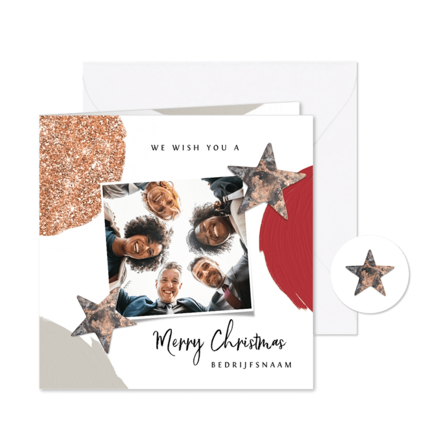 Zakelijke kerstkaart verf glitter sterren foto's - Kaartimpressie