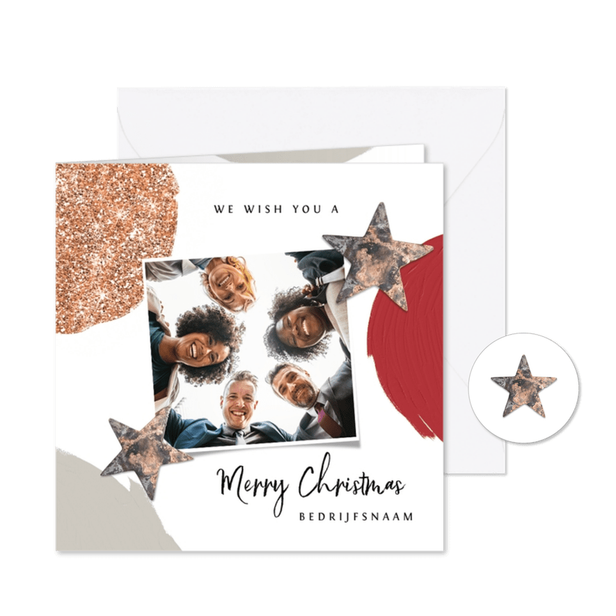 Zakelijke kerstkaart verf glitter sterren foto's - Kaartimpressie