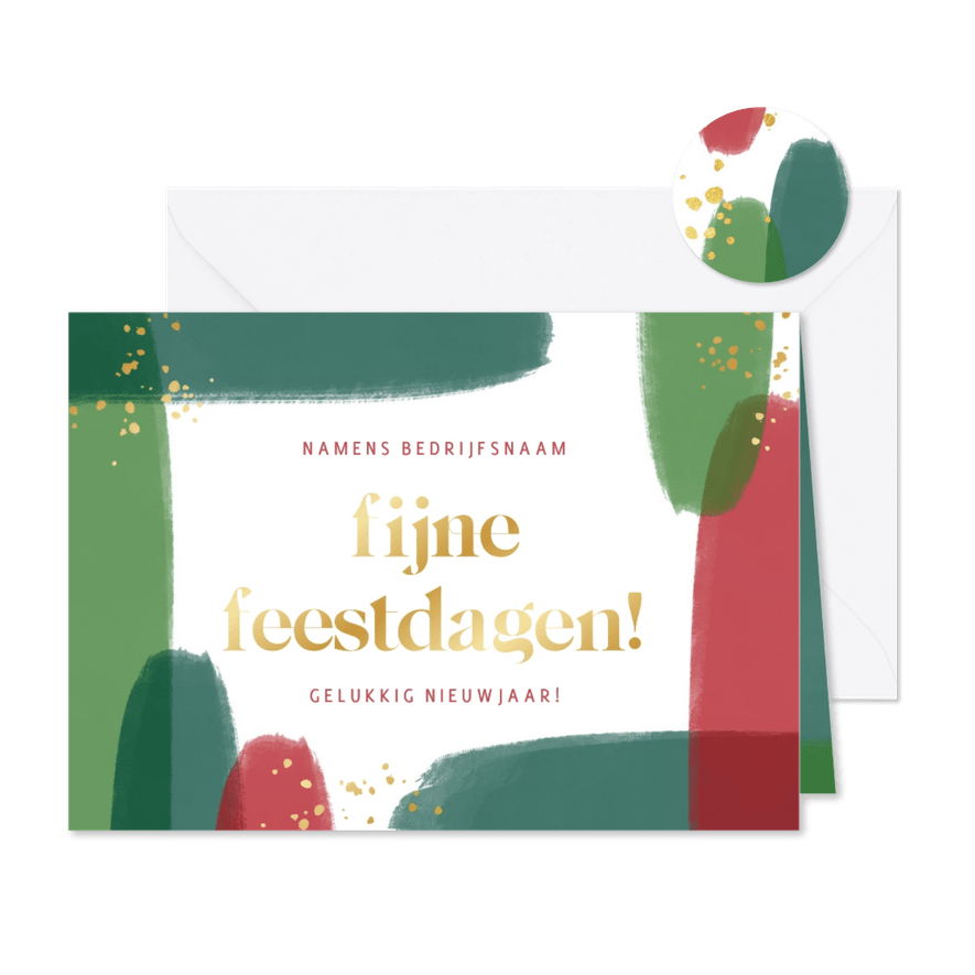 Zakelijke kerstkaart verfstrepen schilder goudfolie - Kaartimpressie