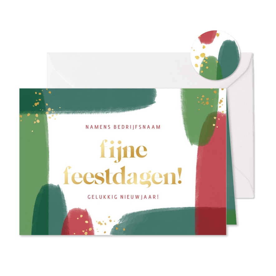 Zakelijke kerstkaart verfstrepen schilder goudfolie - Kaartimpressie