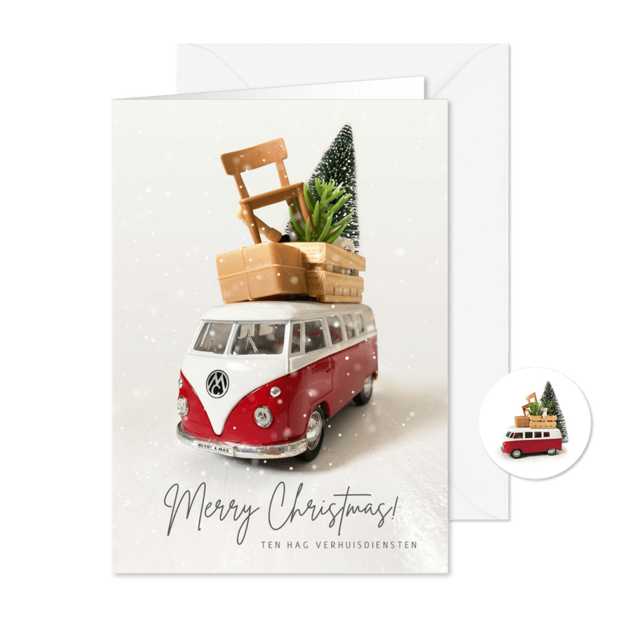 Zakelijke kerstkaart verhuisbedrijf met volkswagenbusje - Kaartimpressie