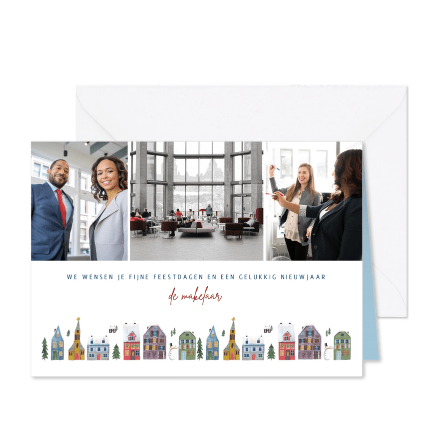 Zakelijke kerstkaart voor een makelaar met huisjes - Kaartimpressie