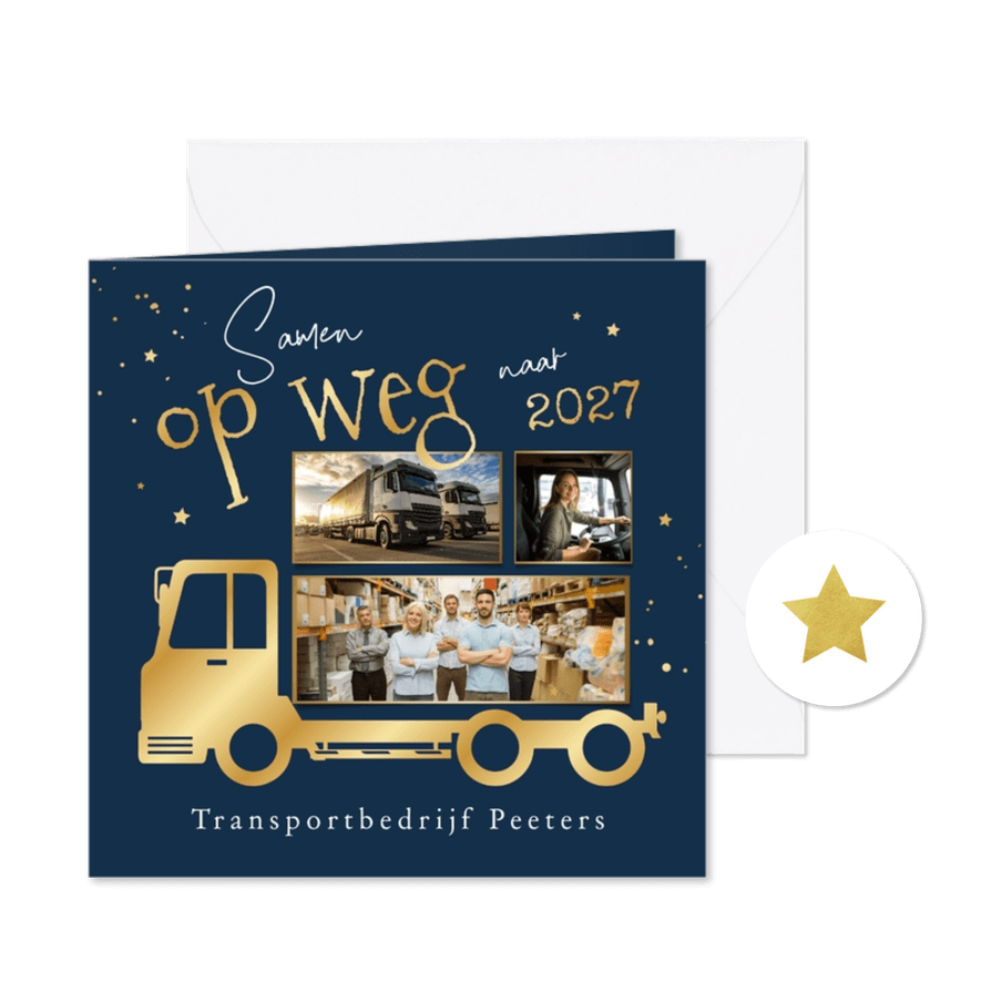 Zakelijke kerstkaart vrachtwagen transport foto's sterren - Kaartimpressie