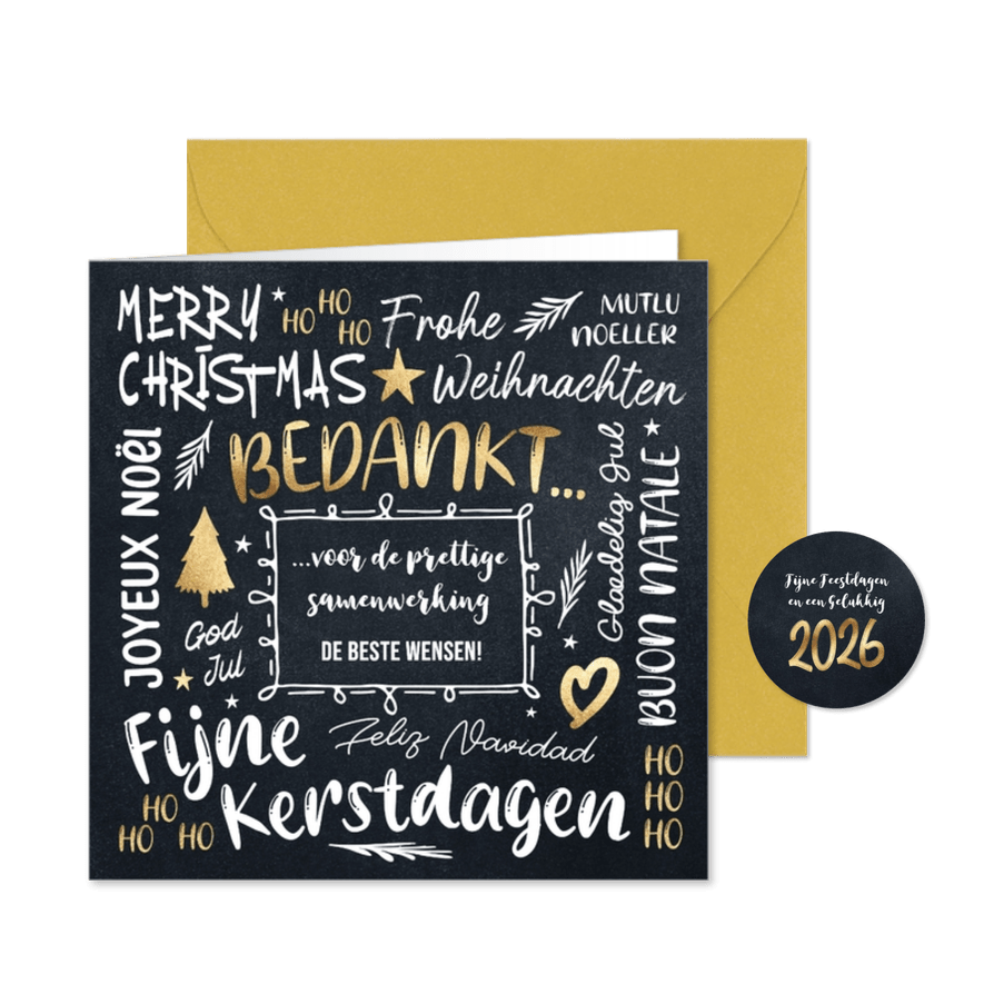 Zakelijke kerstkaart vrolijke teksten krijtbord - Kaartimpressie