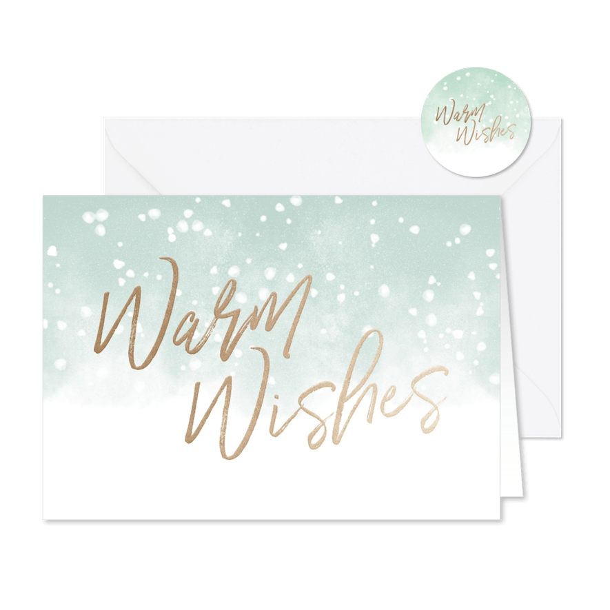 zakelijke kerstkaart Warm Wishes met waterverf en sneeuw - Kaartimpressie