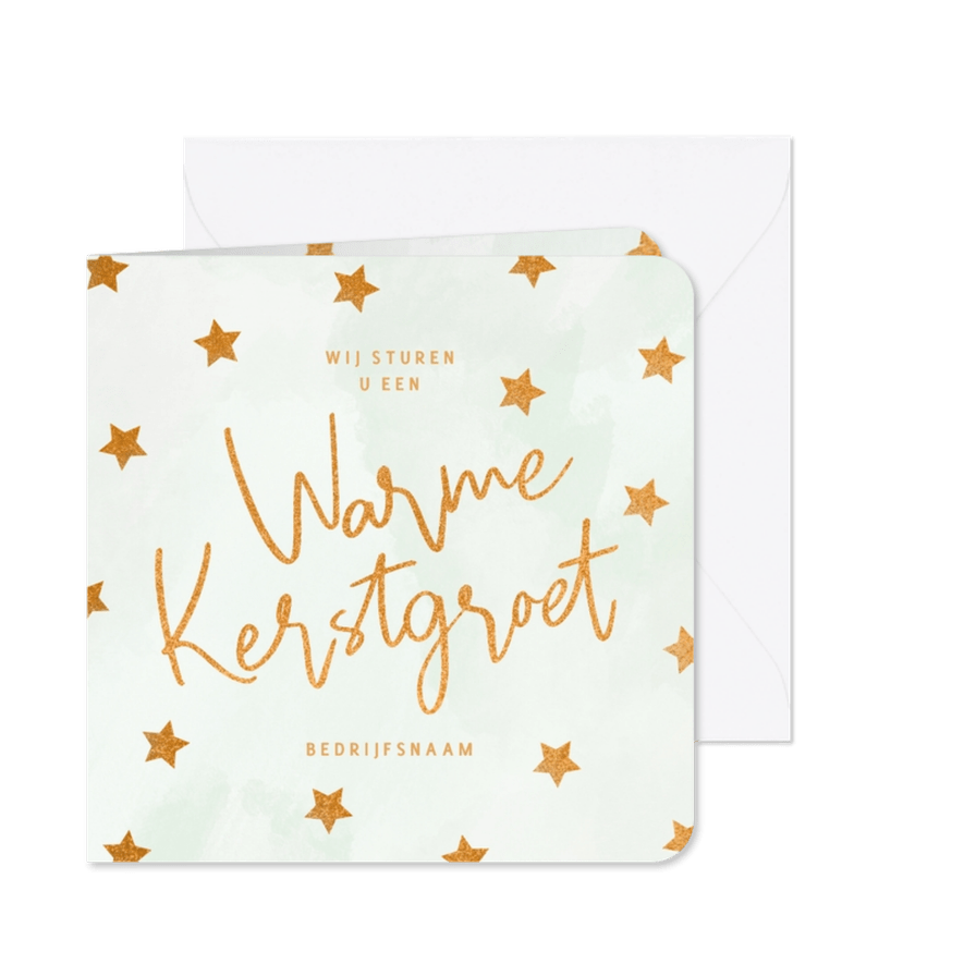 Zakelijke kerstkaart warme kerstgroet met sterren groen - Kaartimpressie