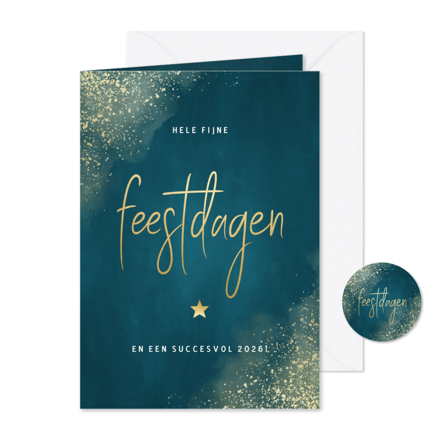 Zakelijke kerstkaart waterverf, gouden sneeuw & typografie - Kaartimpressie
