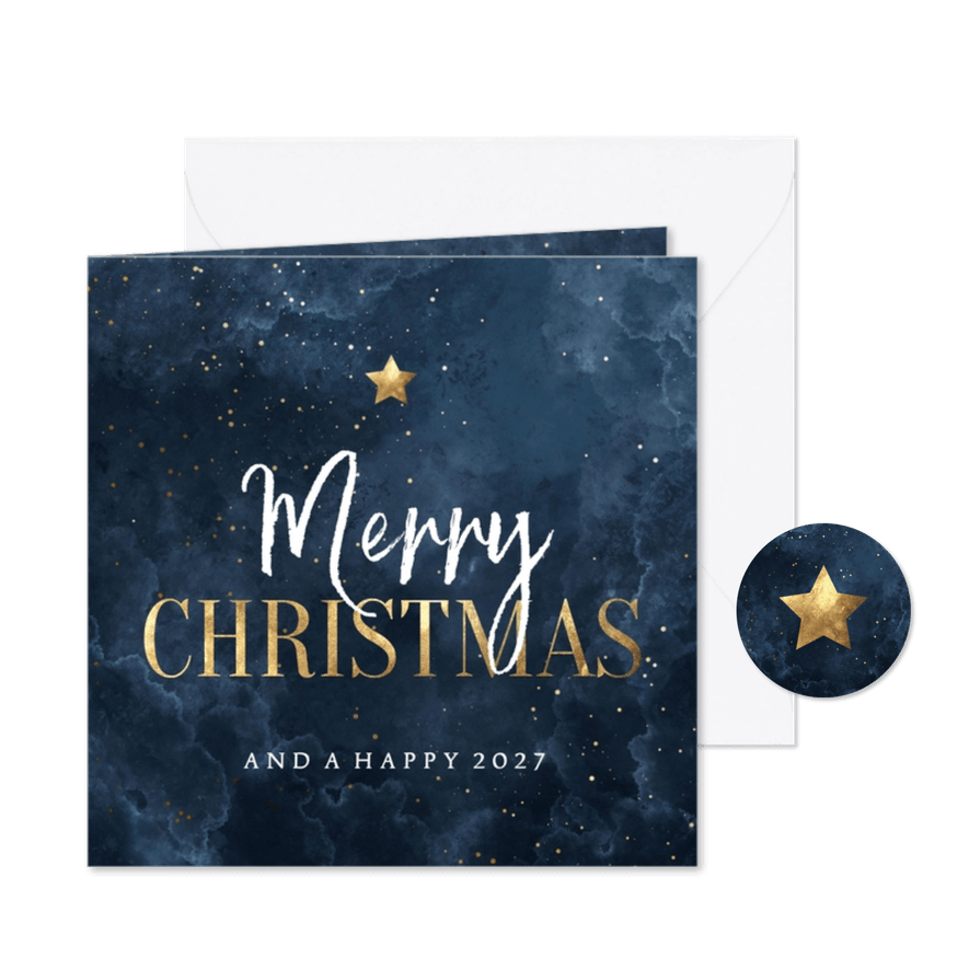 Zakelijke kerstkaart waterverf Merry Christmas met ster - Kaartimpressie