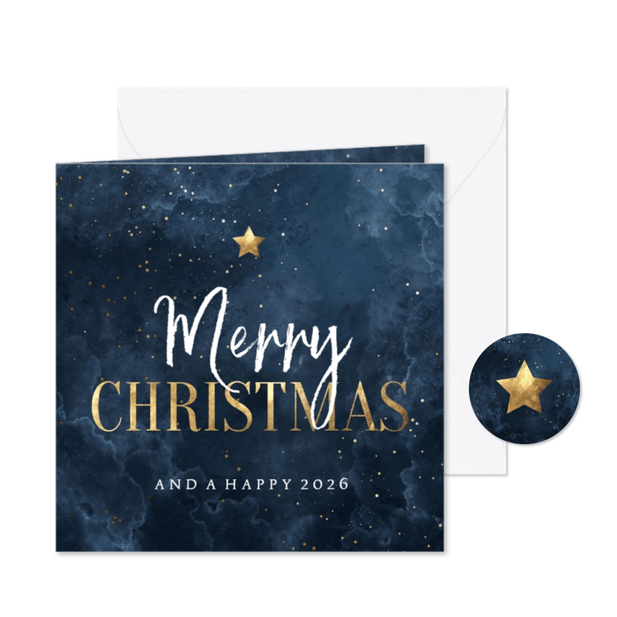 Zakelijke kerstkaart waterverf Merry Christmas met ster - Kaartimpressie