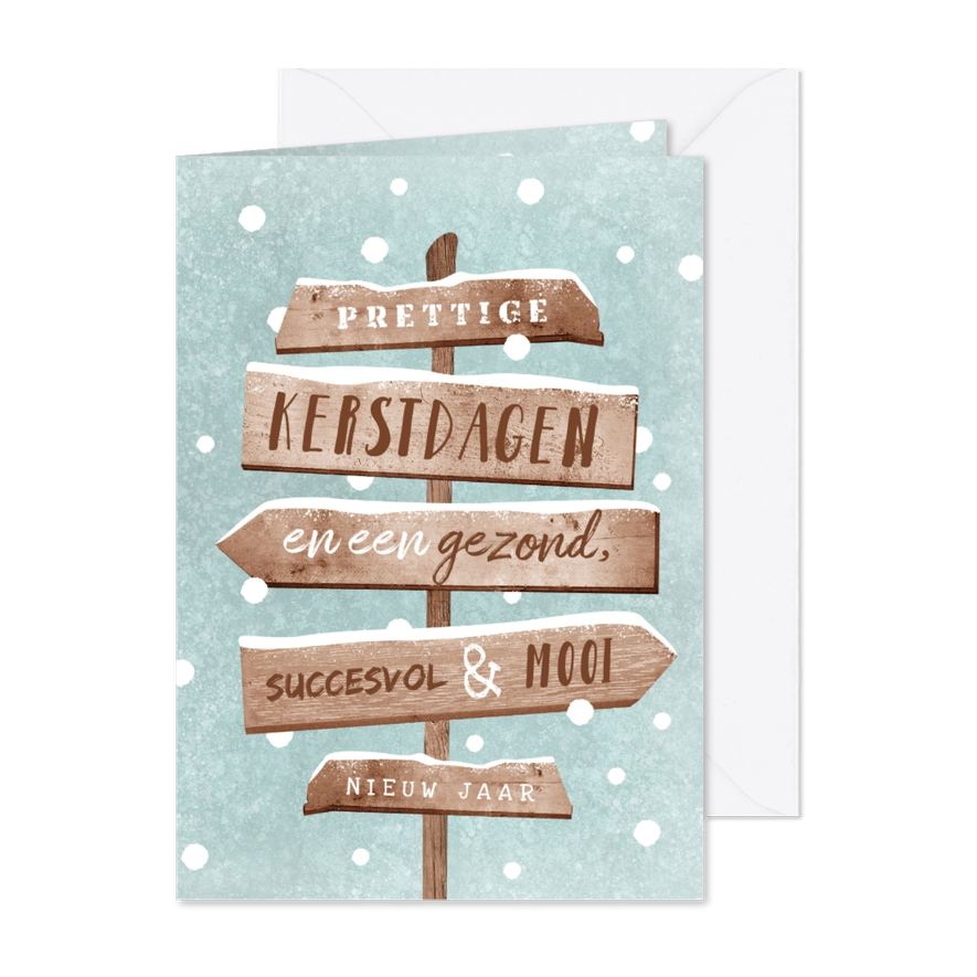 Zakelijke kerstkaart wegwijzers hout winter sneeuw - Kaartimpressie