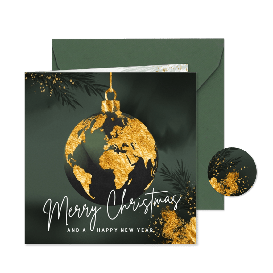 Zakelijke kerstkaart wereldbol goud - Kaartimpressie