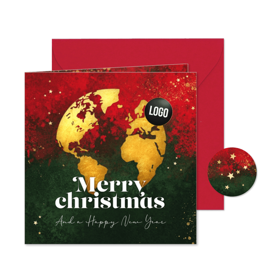 Zakelijke kerstkaart wereldbol verf abstract modern sterren - Kaartimpressie