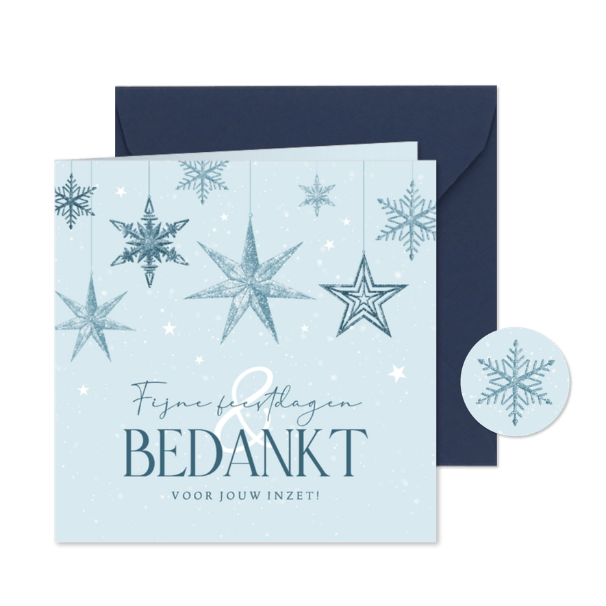 Zakelijke kerstkaart winter sneeuwsterren sneeuw bedankt - Kaartimpressie