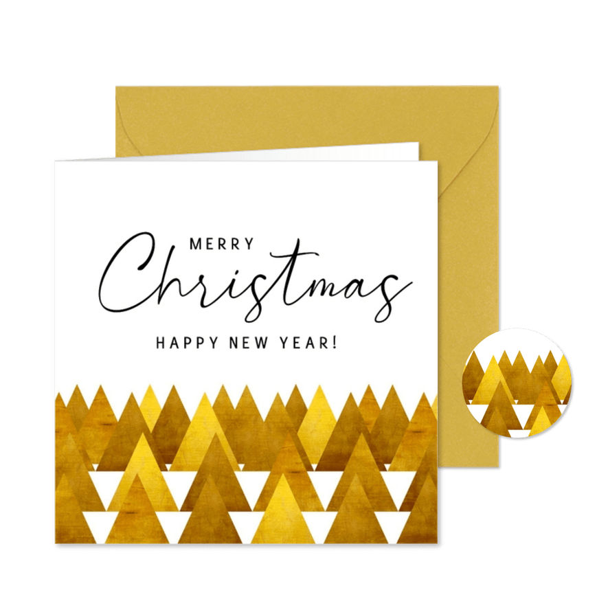 Zakelijke kerstkaart winterbos goud - Kaartimpressie