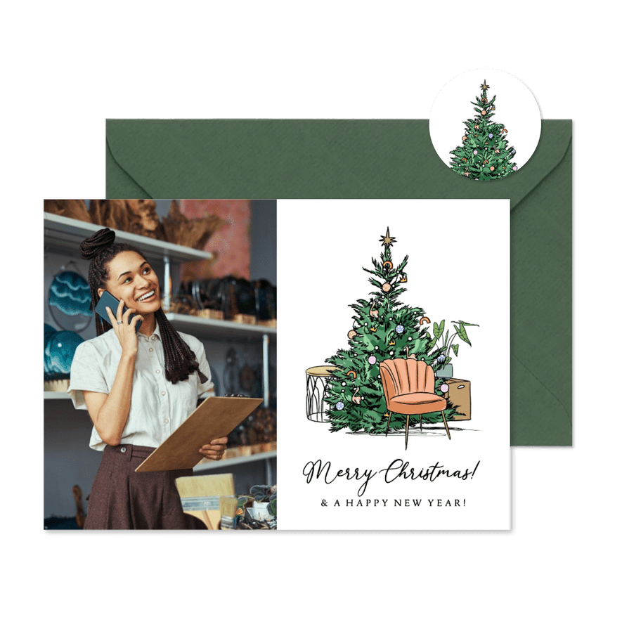 Zakelijke kerstkaart woonartikelen en dozen - Kaartimpressie