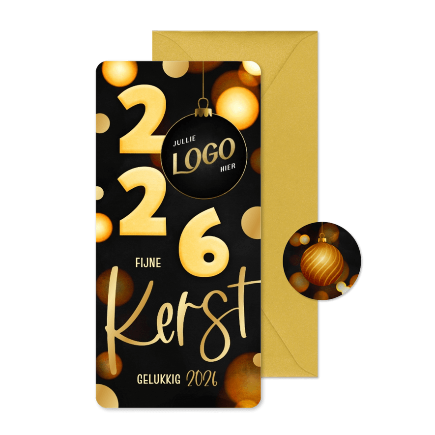 Zakelijke kerstkaart zwart 2026 kerstbal langwerpig - Kaartimpressie