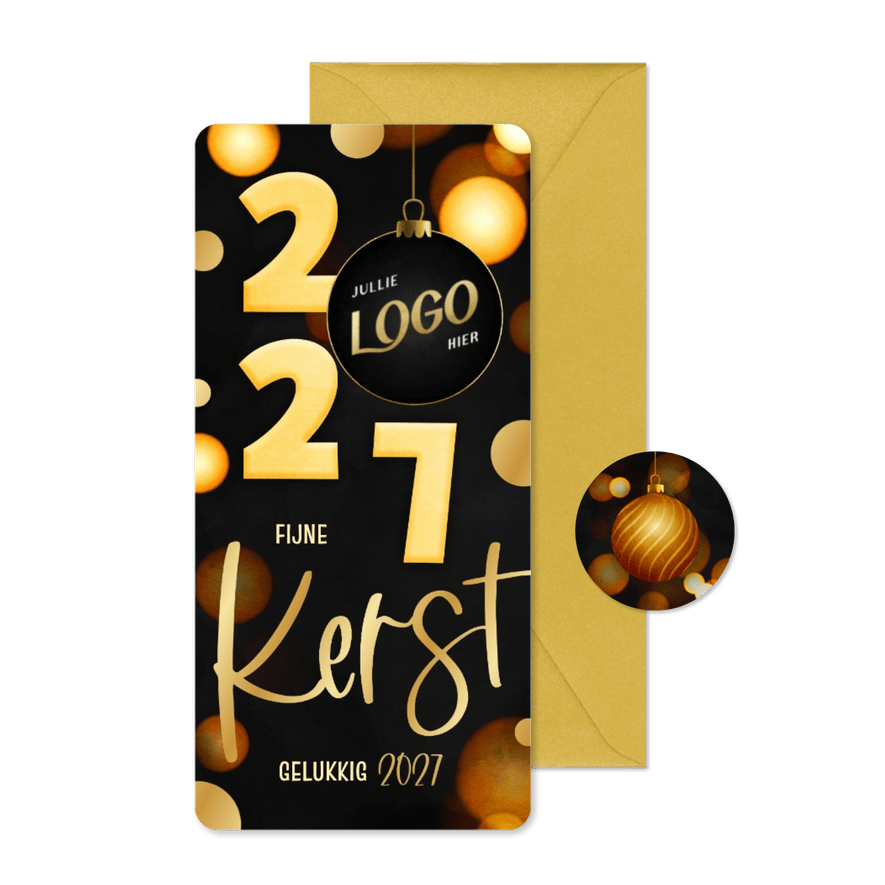 Zakelijke kerstkaart zwart 2027 kerstbal langwerpig - Kaartimpressie