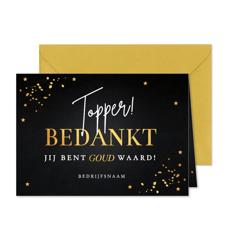 Zakelijke kerstkaart zwart bedankt medewerkers goudlook - Kaartimpressie