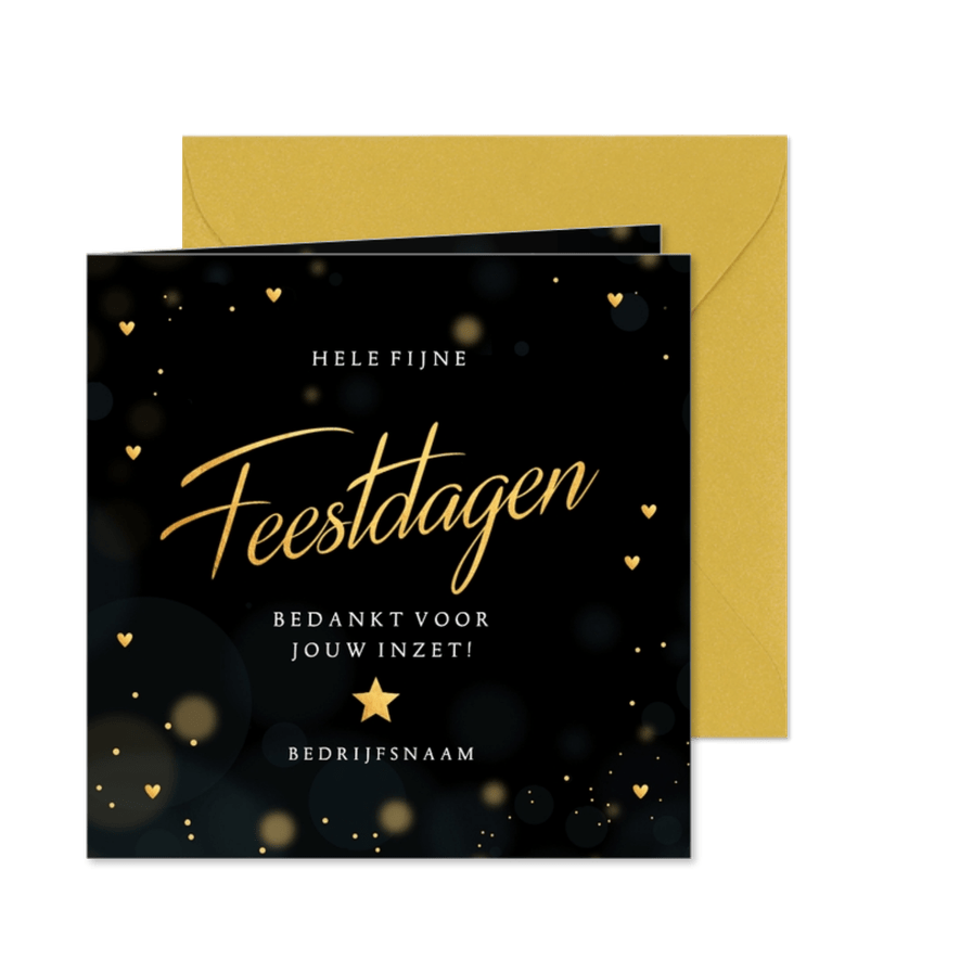 Zakelijke kerstkaart zwart Fijne Feestdagen goudlook - Kaartimpressie