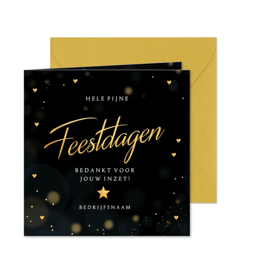 Zakelijke kerstkaart zwart Fijne Feestdagen goudlook - Kaartimpressie