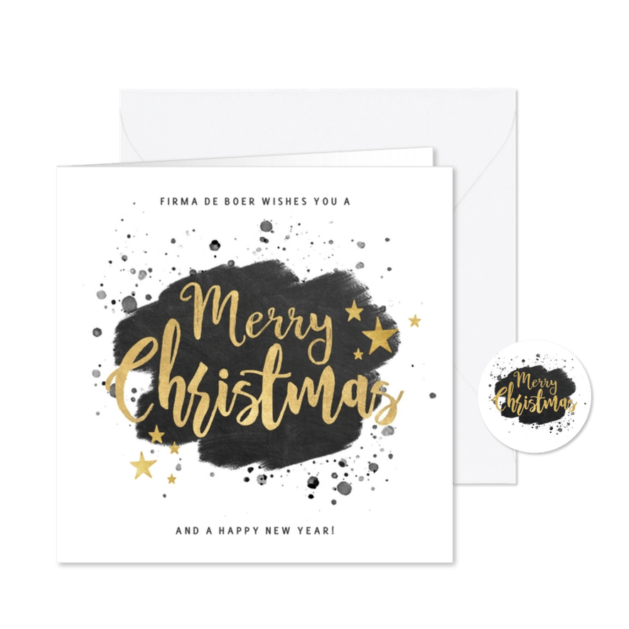 Zakelijke kerstkaart zwarte waterverf en gouden typografie - Kaartimpressie