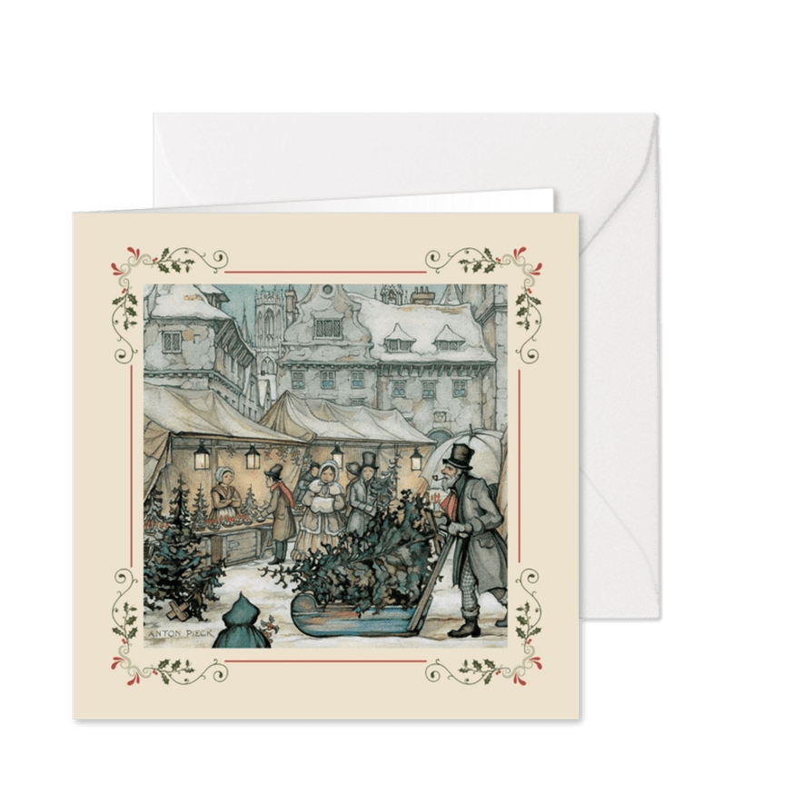 Zakelijke kerstkaarten - Anton Pieck kerstmarkt met kader - Kaartimpressie